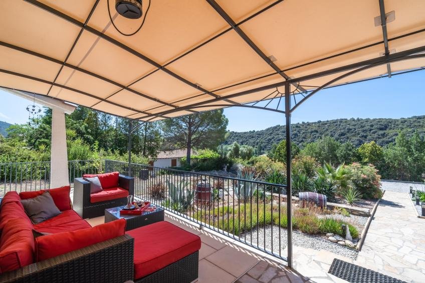 Sunny terrace with views of the surrounding hills